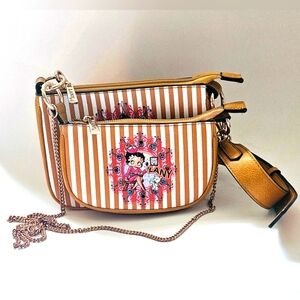 Betty Boop Womens Crossbody Bag Set Vegan Faux Leather Purse Set 2 In 1,Like New